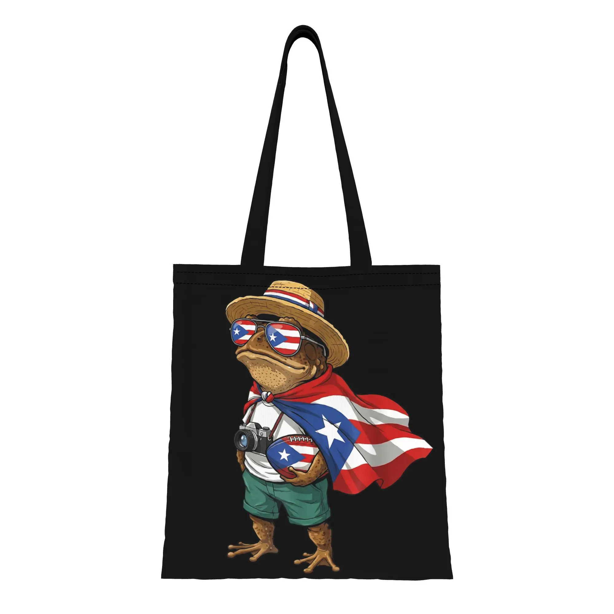 

1PC Coqui Frog Puerto Rico Flag Canvas Tote Bag Large Capacity Durable Handbag Outdoor Handbag Trendy Tote