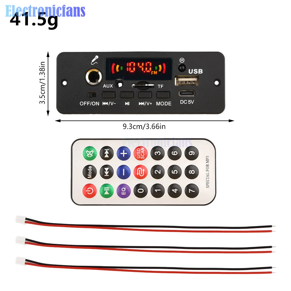 DC5V Power Supply Amplifier Board Bluetooth 5.0 MP3 Decoder Board 2*5W With Connecting Microphone Support Radio FM