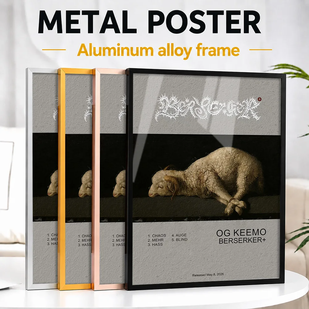 OG Keemo Berserker+ Album Cover Metal Poster With Aluminum Alloy Frame Personalized Recording Tribute Wall Art For Music Room