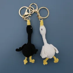 Funny Black and White Goose Crochet Keychains For Couple Gifts Creative Knitting Small Bear Doll Keyrings Custom Accessories