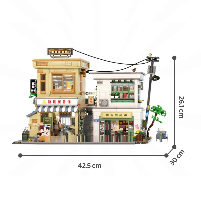 8090 Tijd Stad Street View Huis Modulaire Gebouwen Blokken Appartement Winkel Architectuur Baksteen Model Kit Volwassenen Kind Cadeau 2131PCS