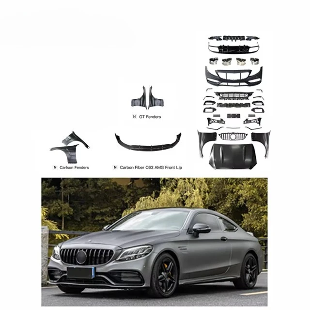 

For W205 C Class Coupe Upgrade C63 BodyKit Front Rear Bumper Front Lip Grille Spoiler Hood Fender