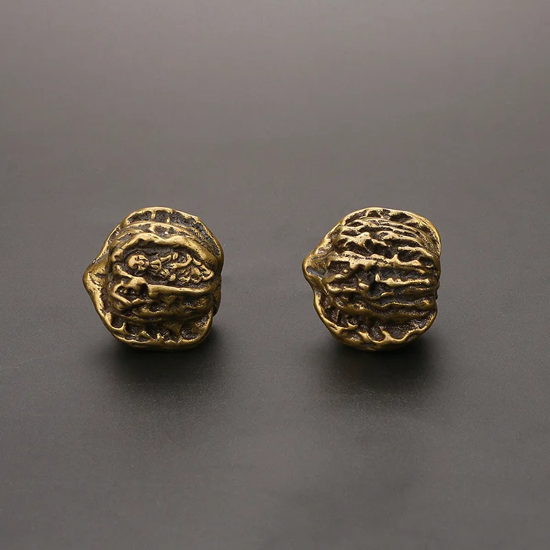 Trendy Retro Brass Solid Large Buddha Walnut Handheld Fitness Ball Plaything Copper Ornament Pair