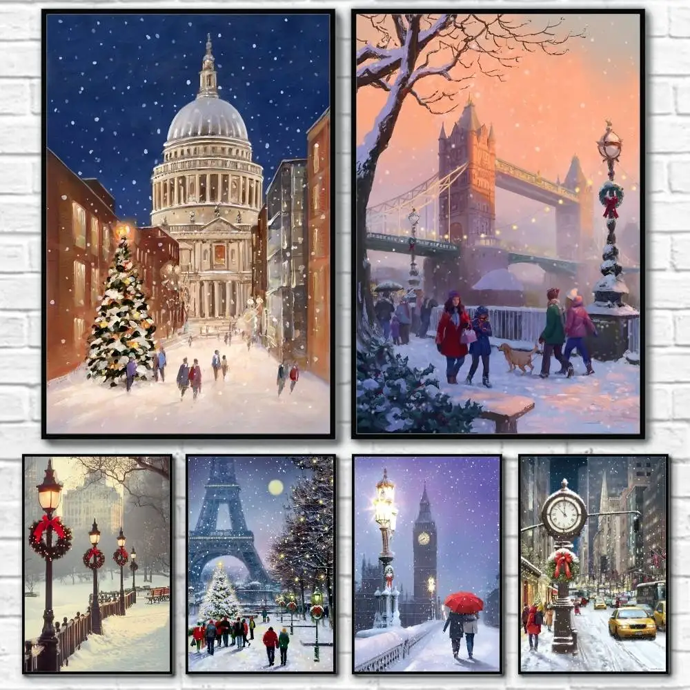 

World Landmark Christmas Poster Home Living Bed Room Bar Hallway Sticky Wall Art Printing Waterproof Aesthetic Decor
