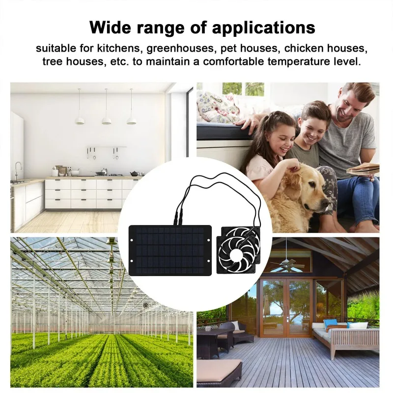 10W 12V Solar Powered Dual Fan Portable Ventilation System for Pet House Cooling, Car Ventilation Greenhouse Air Circulation