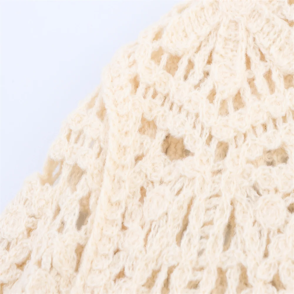 منتج صيفي جديد عصري كاجوال برقبة دائرية وأكمام طويلة نمط موجة مجوف سترة محبوكة #3