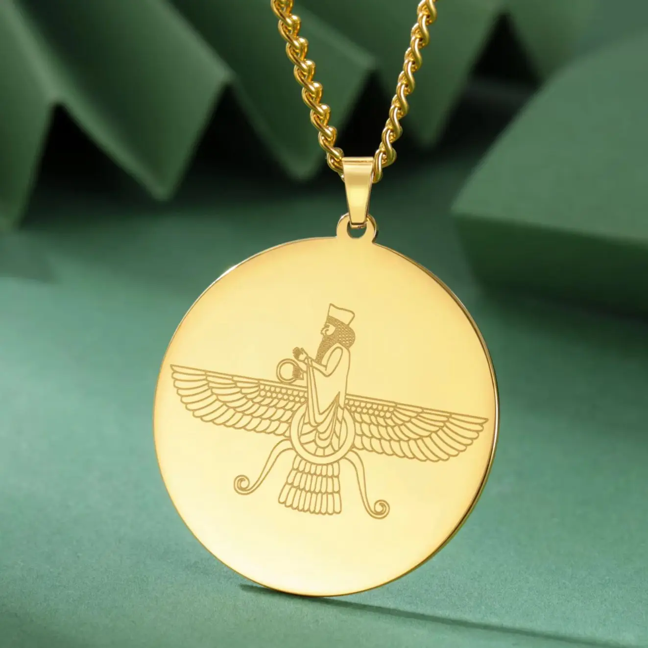 LIKGREAT Faravahar قلادة قلادة Zoroastrian رمز الفارسي أفيستا أهورا مازدا الفولاذ المقاوم للصدأ سلسلة مجوهرات هدية للرجال والنساء