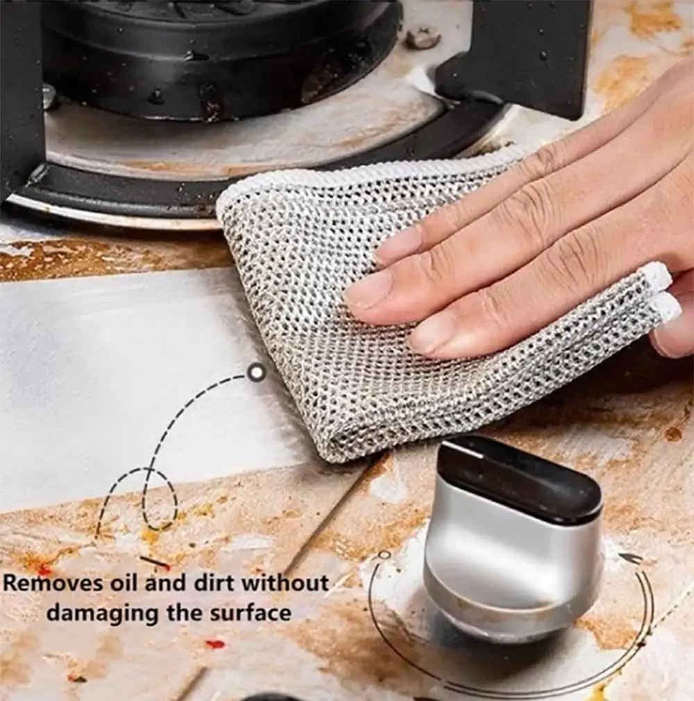 Multi-purpose Wire Dishcloth Kitchen Cooktop Dishwashing Cloths Wet & Dry Dishcloth Daily Cleaning Cloths Cleaning Brush