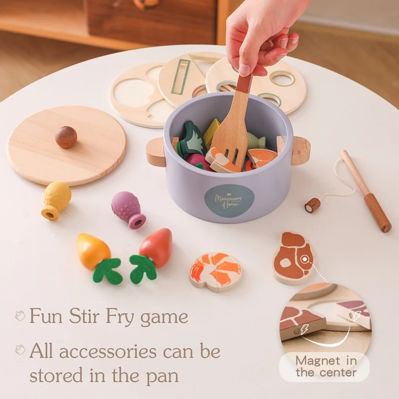 Montessori Toy Wooden Pluck Carrots Shape Paired Multifunctional Pot Toy Children Puzzle Play House Fishing Stir Frying Toy Gift