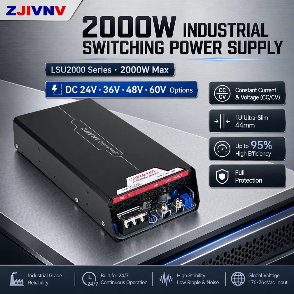 ZJIVNV 2000W Adjustable DC Switching Power Supply 24V 36V 48V 60V CC CV Ultra-Thin 1U Slim Industrial Switching Transformer