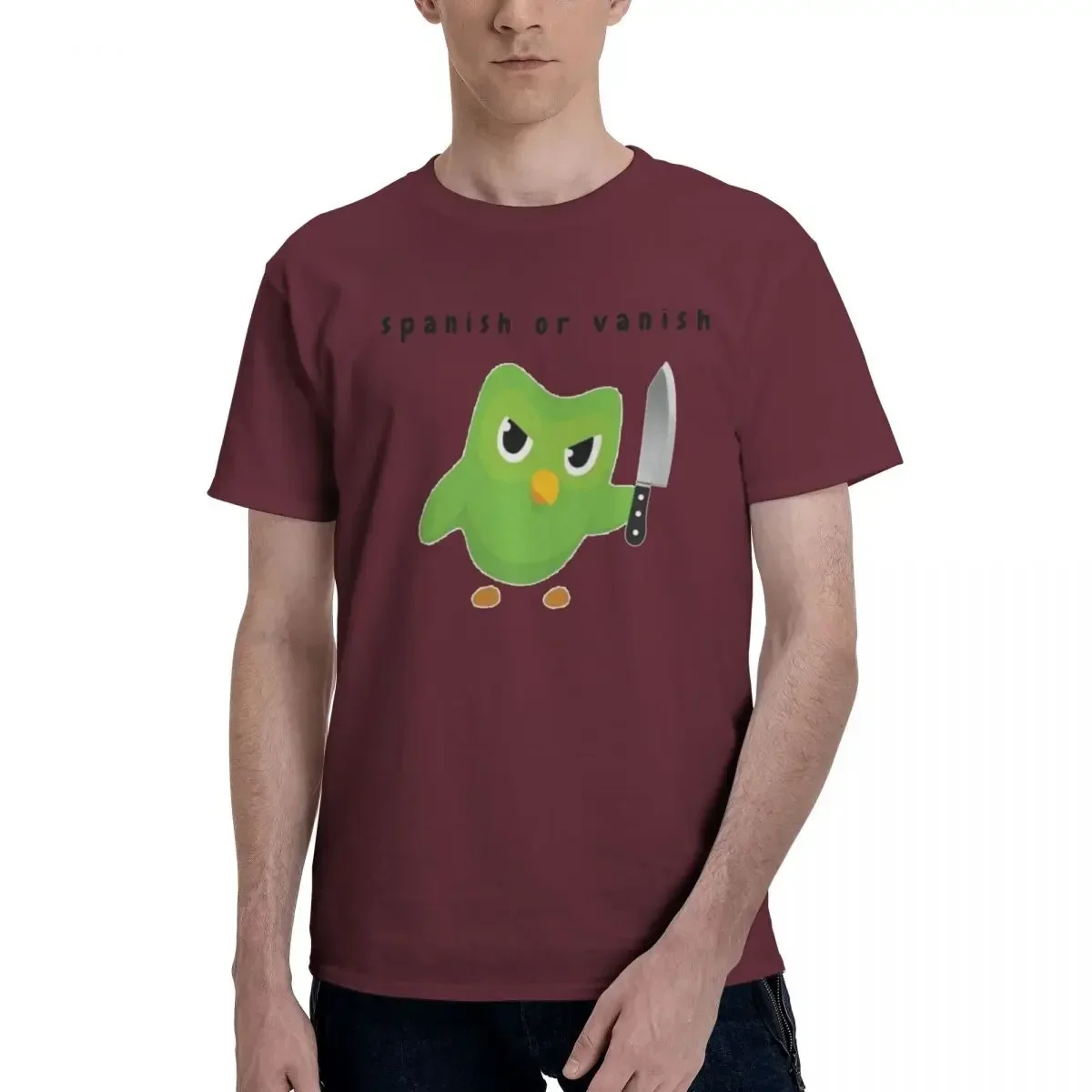 Funny Duolingo Owl Spanish Or Vanish T-Shirt Men Crewneck Pure Cotton Short Sleeve Tees 6XL Top Round Collar new in tops & tees