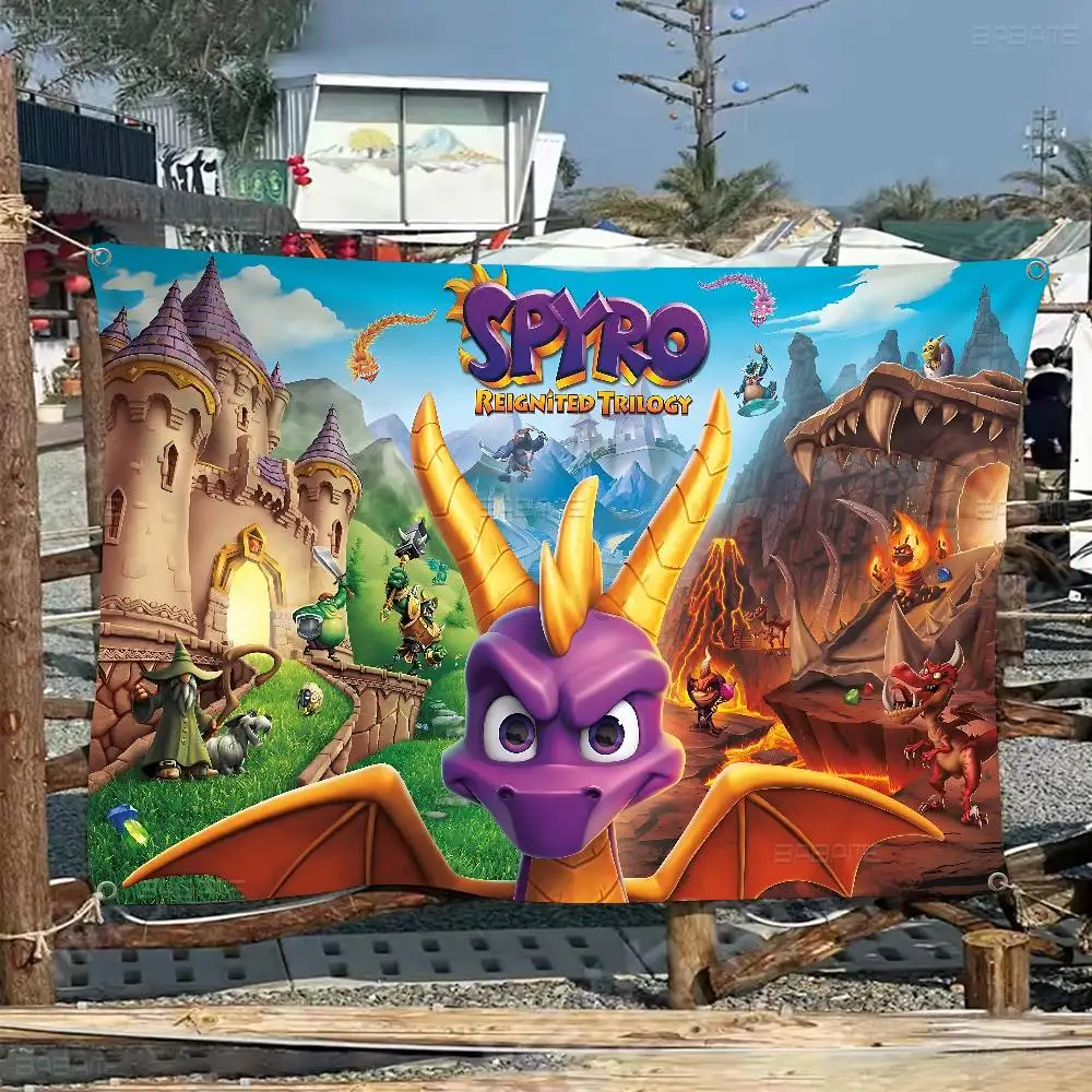 Games S-Spyro Dragon Large Size Flags Printing Patterns Interesting Birthday Party Decorations Banner
