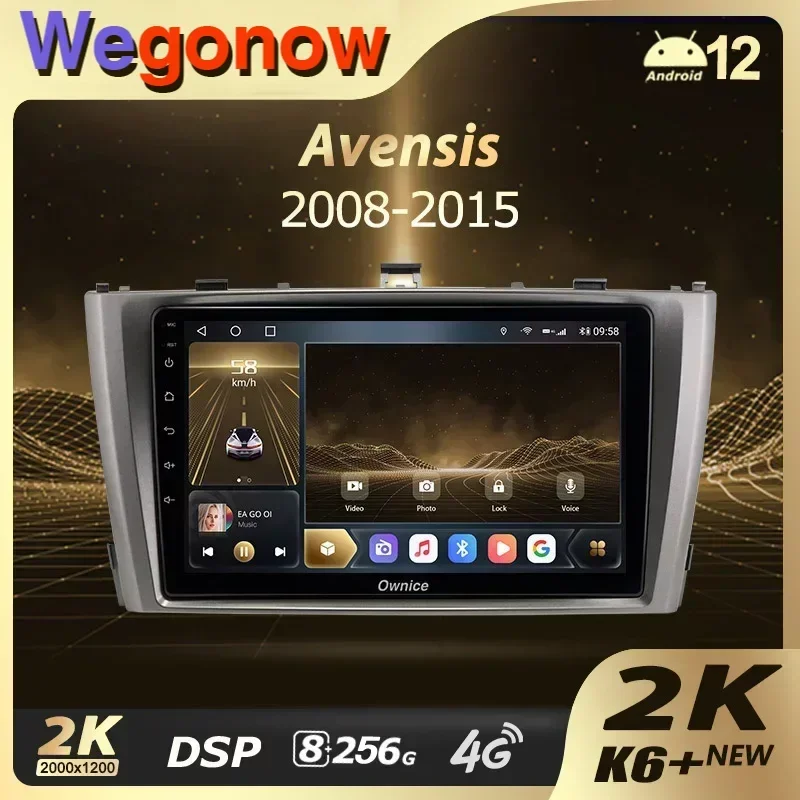 Ownice K6 + 2K 8 + 256G voor Toyota Avensis 3 2008 - 2015 Autoradio Multimedia Video Player Navigatie Stereo GPS Android 12 Geen 2din