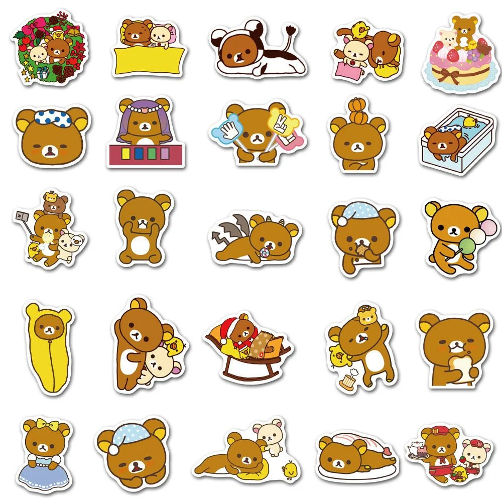 50 pcs/set Fun Kawaii Cartoon Rilakkuma Bear Waterproof PVC Stickers Scrapbooking Diy Journaling Cute Stationery Sticker Diary