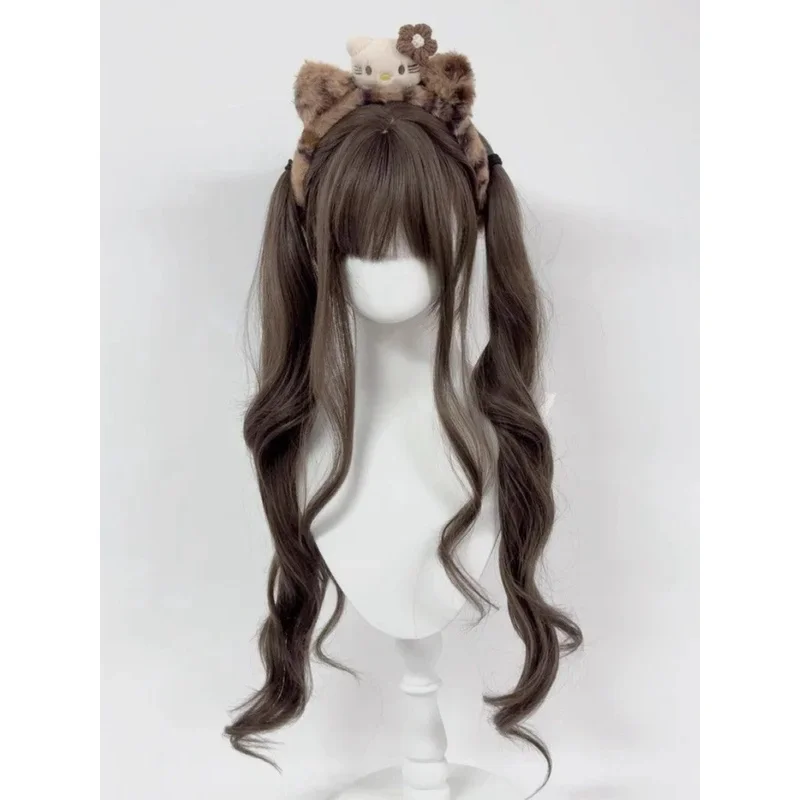 

Синтетическая парик FORLISEE коричнево-черный 85 см с двойным хвостом, длинные кудрявые волны, лолита с челкой для женщин, кудрявые парики для девушек