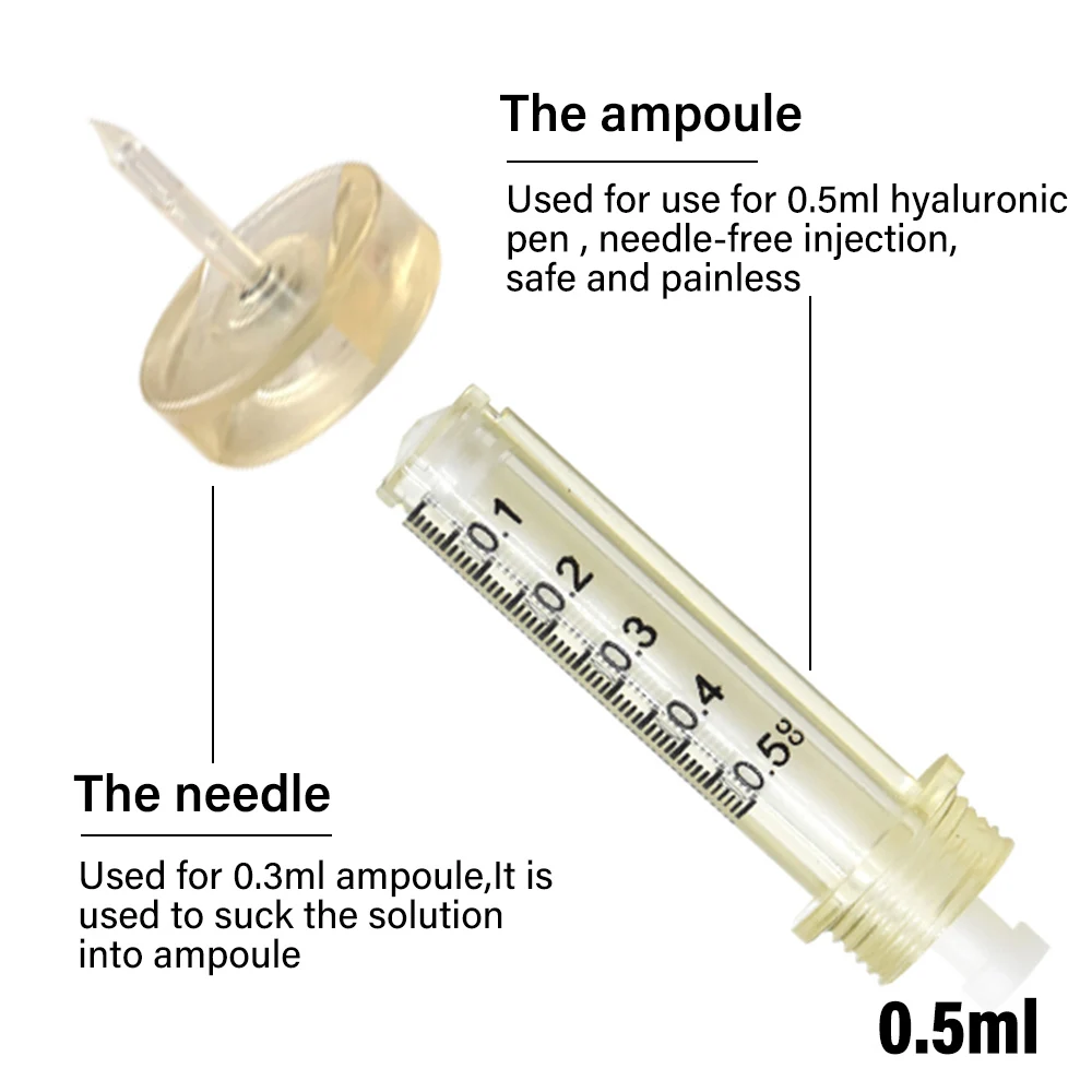 1PC 0.3/0.5ml Disposable Sterile Ampoule Head Needle for High Pressure Hyaluronic Pen Lips Injection Tattoo Tip Hyaluron Gun