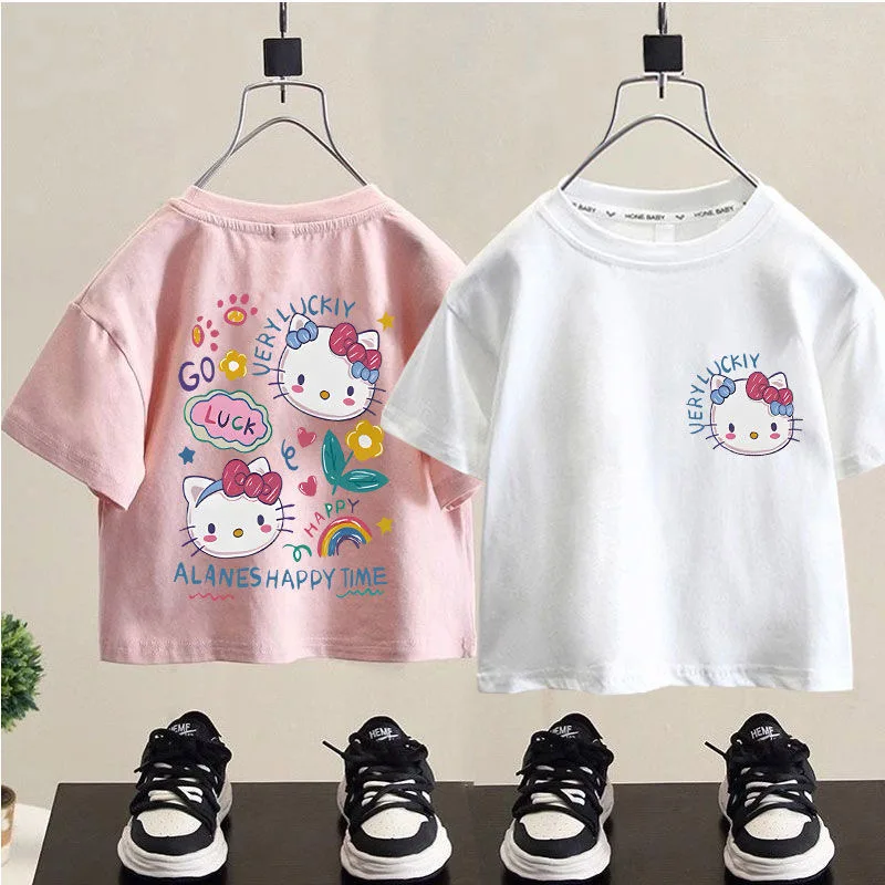 

Baby Children Sweet T-shirt Cartoon Hello Kitty Printed Top Kids Clothes Summer Fashion T-shirt Baby Girls Cute Short Sleeve