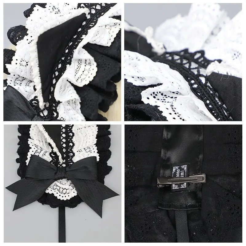 New Handmade Harajuku Lolita Lace Cat Servant Headband Y2K Girl Subculture Dark Cat Ear Headpiece KC Maid Cute Hair Accessory view 3