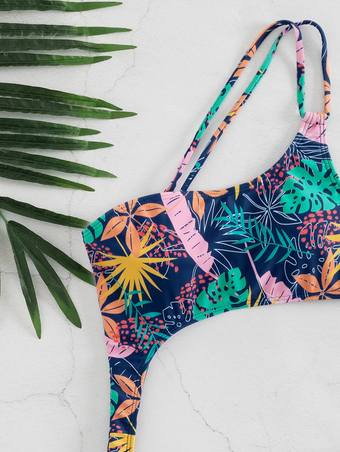 Summer Floral One Shoulder One-Piece Swimsuit Sexy Off-Shoulder Monokini Waist Cutouts Slim-Fit Printed Bathing Suit Bodysuit