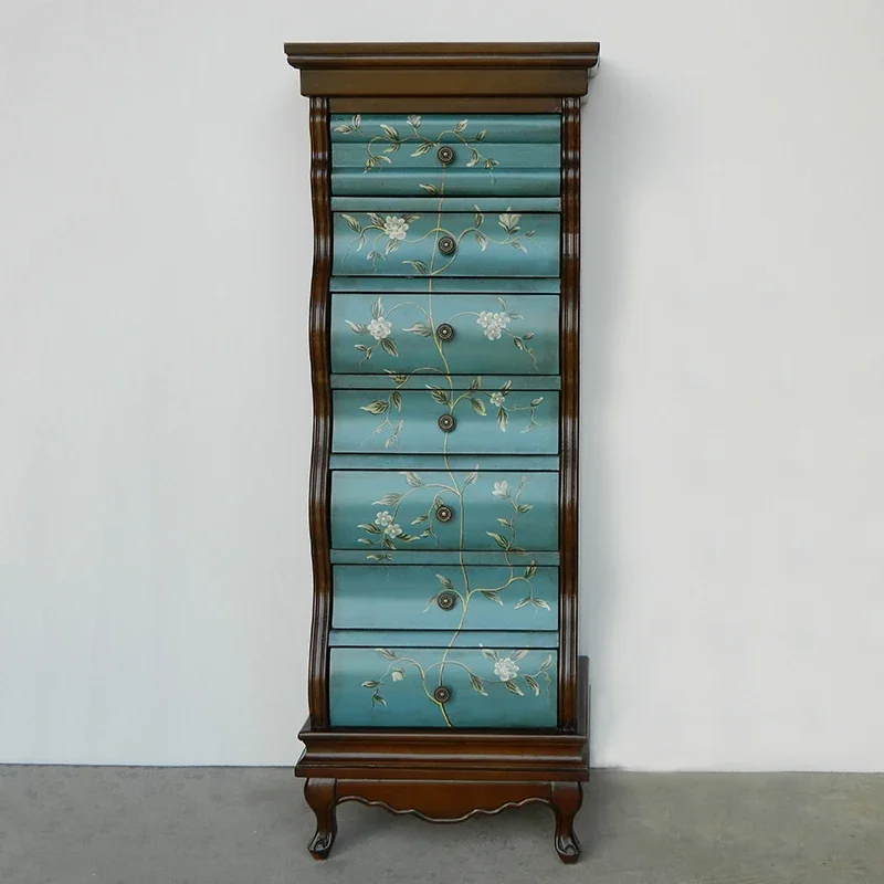 European American country painted furniture seven chest cabinets living room storage entrance Mediterranean TV side cabinet