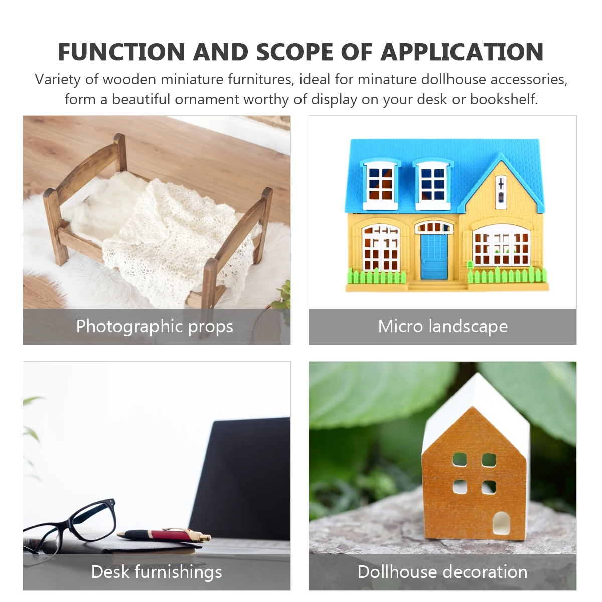 

2 PCS Chinese Desk Decorations Micro Furniture Mini Wooden House Small Pretend Play Ornament