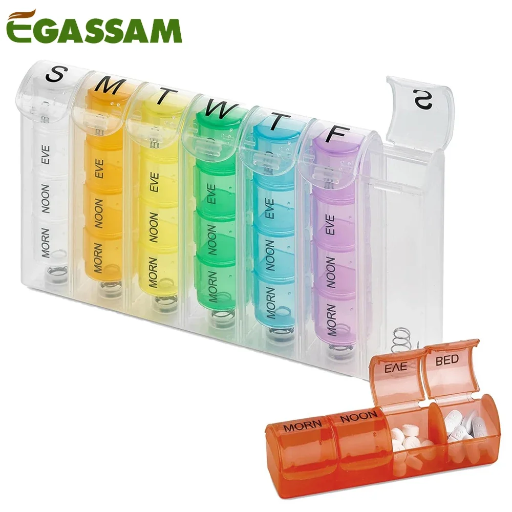 

1Pcs Weekly Pill Organizer - 28 Compartment Pill Box, 7 Day Large Travel Medication Dispenser Case for Vitamins and Medicines