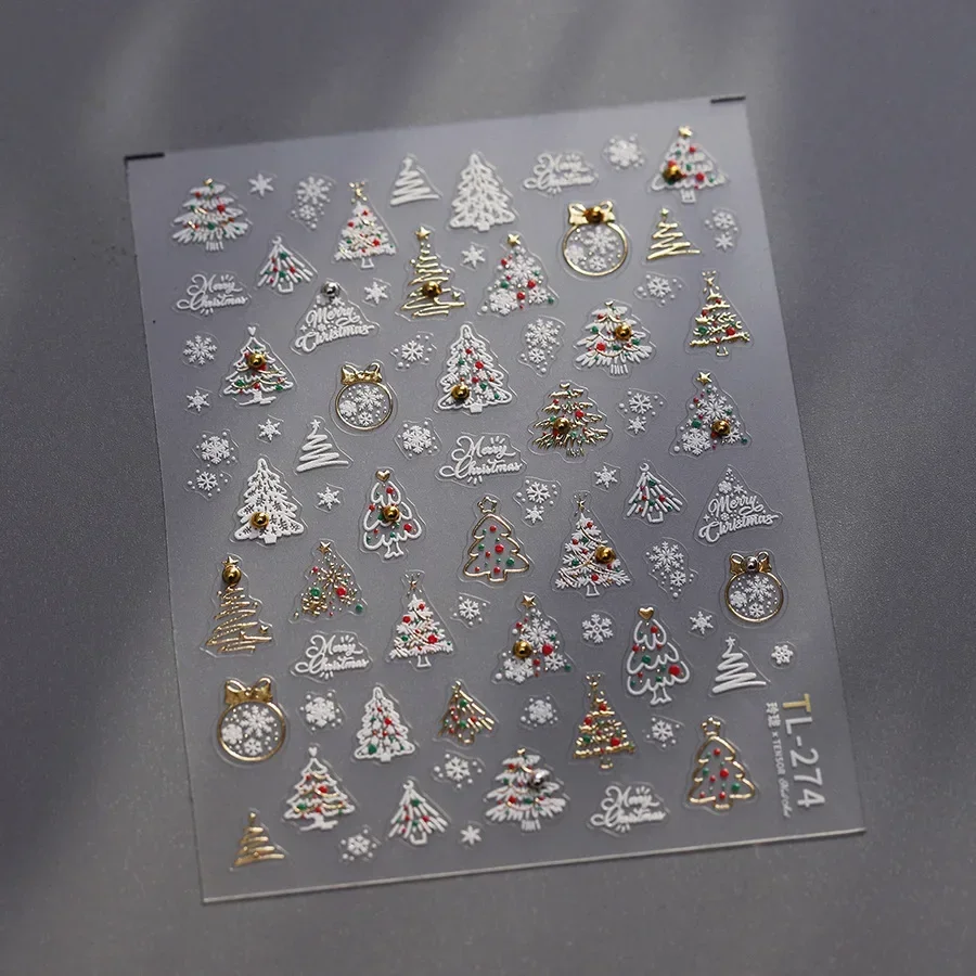 1 pz adesivi per decorazioni per unghie natalizie in oro di lusso stampa sulle unghie 5D laser fiocco di neve albero di Natale adesivo per nail art decalcomania fai da te
