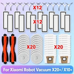 Compatible con Xiaomi Robot Vacuum X20+, X10+ / X20 Plus, X10 Plus Repuestos Accesorios Rodillo Principal Cepillo Lateral Filtro Hepa Paño de Limpieza Bolsa de Polvo