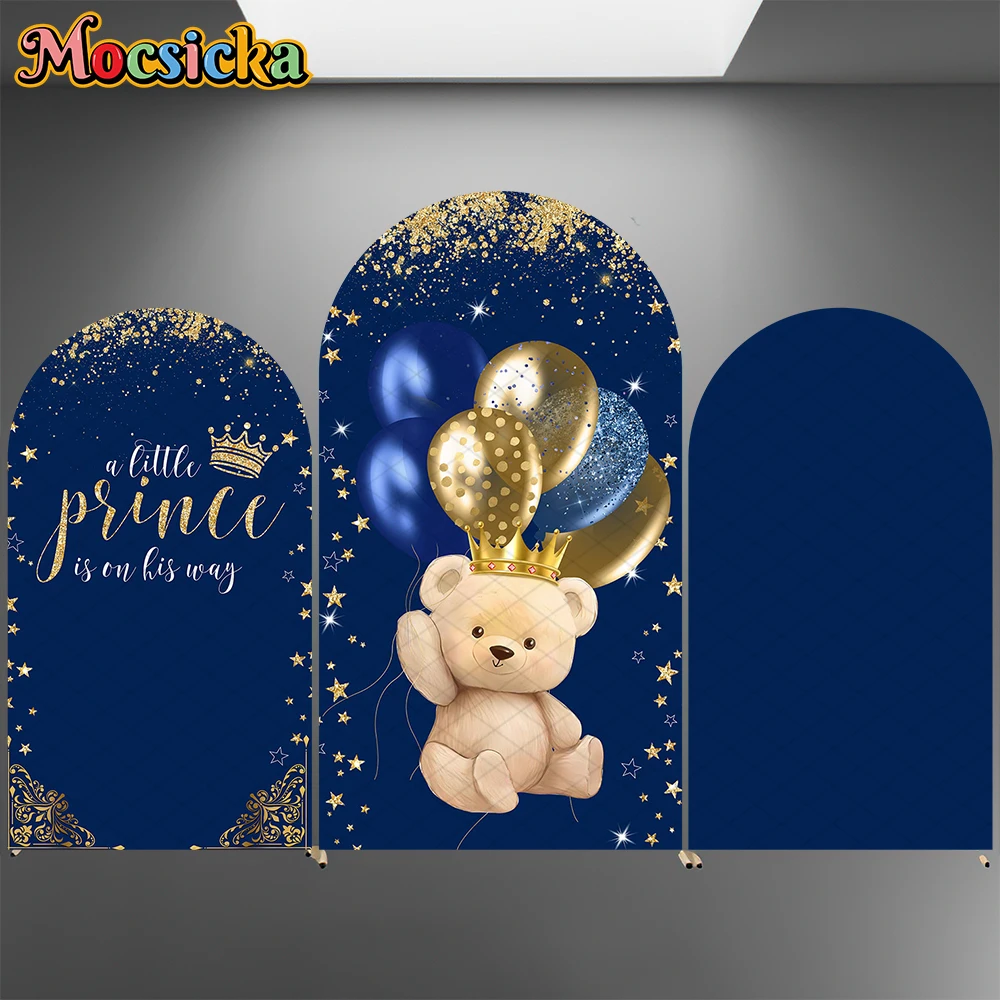 

Mocsicka Happy Birthday Backdrop Arch Cover Baby Shower Prince Photo Arched Background Balloon Blue Decor Double-Sided Photocall