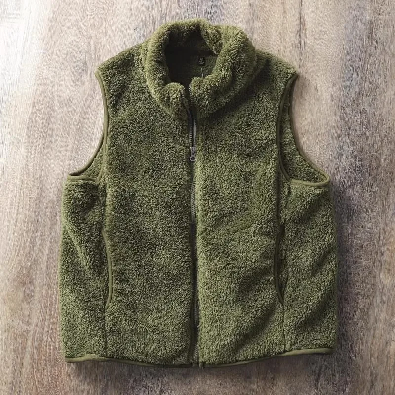 

Мужской повседневный жилет из кораллового флиса свободного кроя, утепленный, с воротником-стойкой и подплечниками, осенне-зимняя теплая верхняя одежда