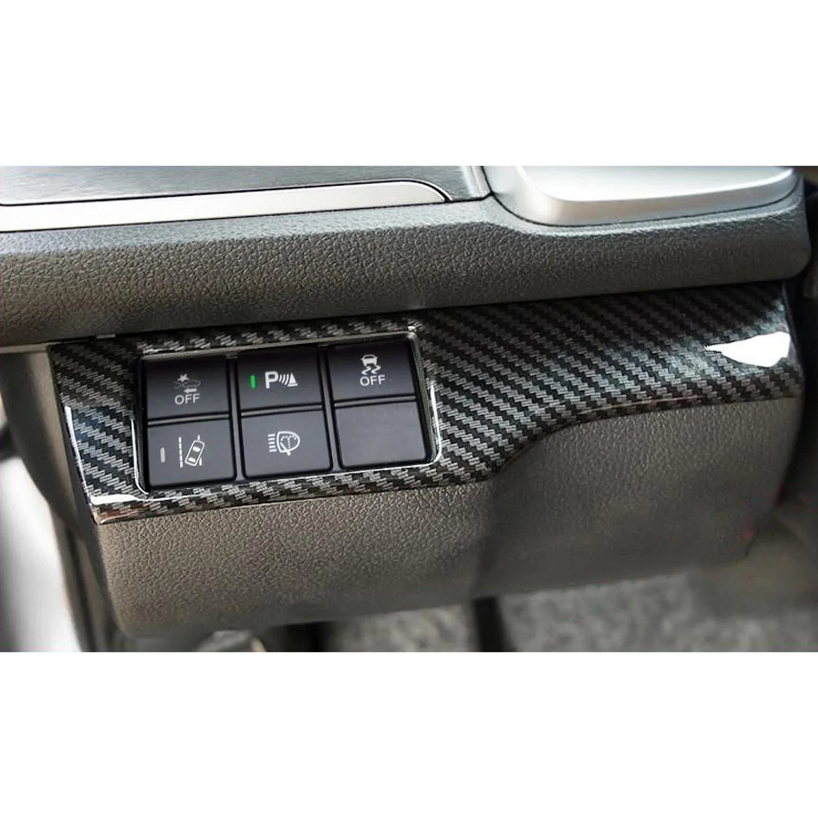 Carbon Fiber Style Interior Headlight Switch Button Frame Cover Molding Trim Decal For Honda Civic 2016 2017 2018 2019 2020 2021
