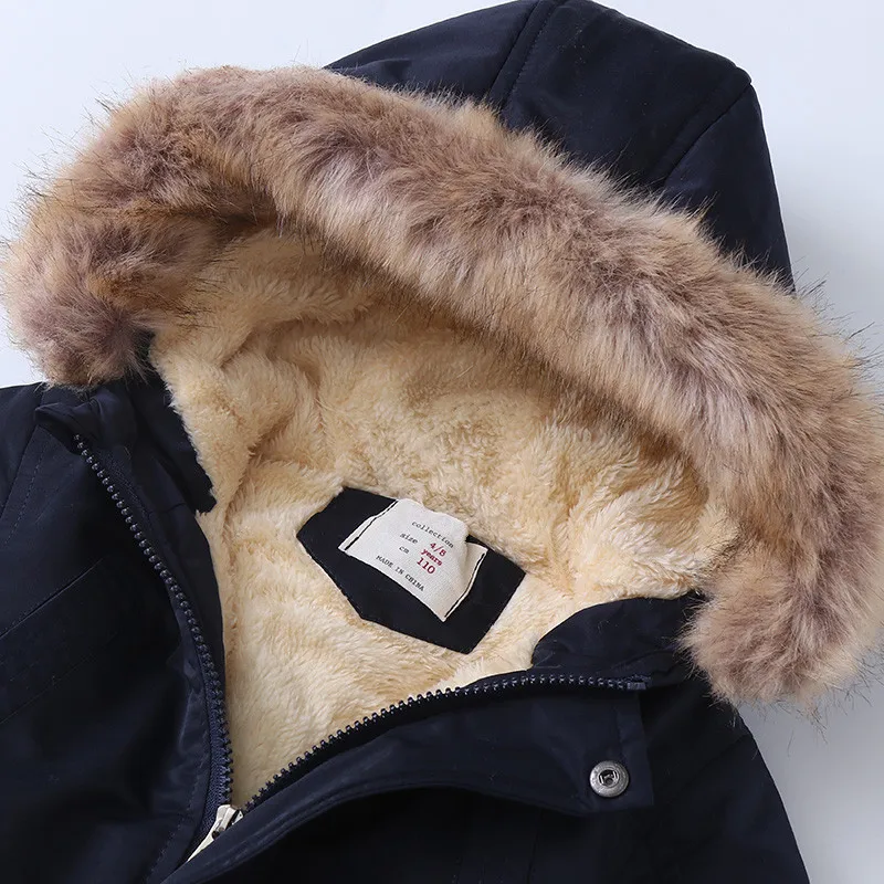 2025 Autumn Winter Children Boy Jacket Outerwear Coat Hooded Plus Velvet Thicken Warm Jacket For Girl 4-14 Year Kids Girl Parka
