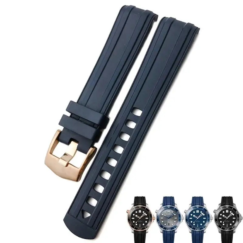 

NFR 20mm 21mm 22mm Fluorous Rubber Silicone Watch Band Belt Fit For Omega New Seamaster 300 Black Blue Soft Strap