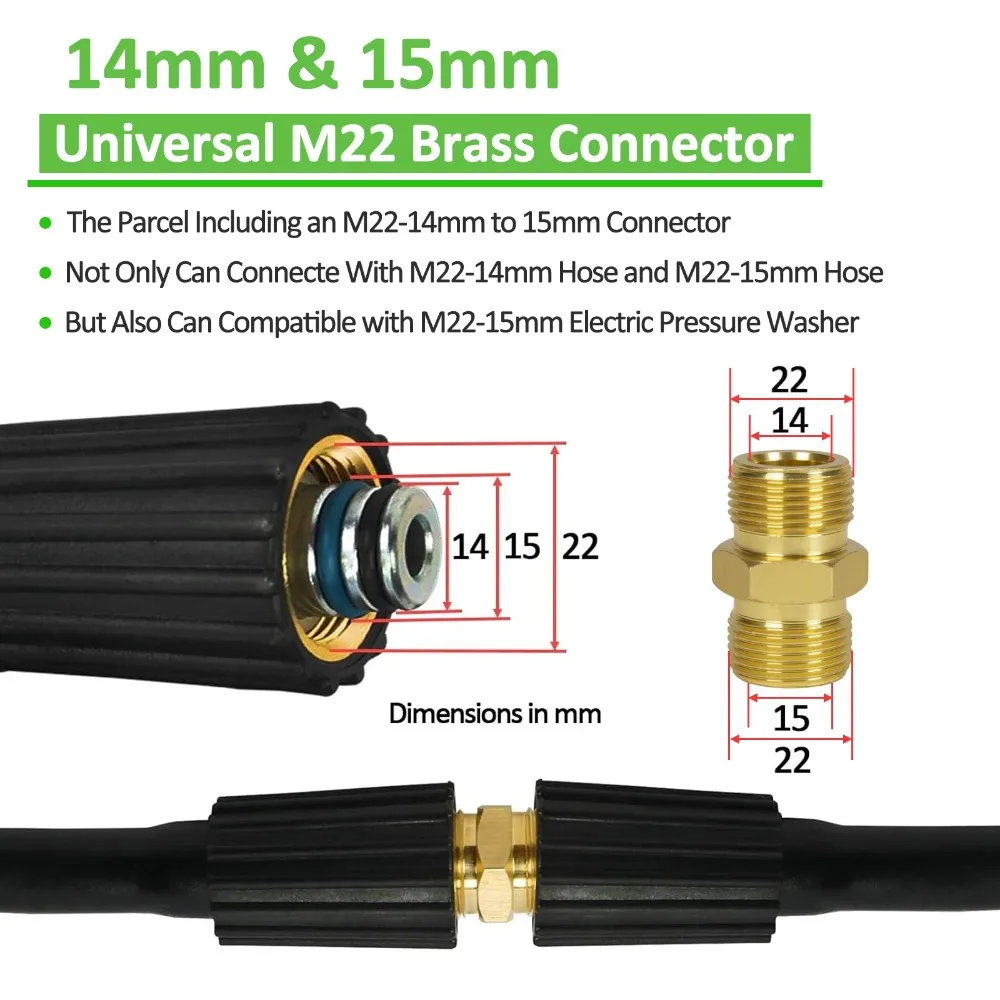 10 m flexibler Hochdruck-Wasserschlauch mit M22-14/15 mm Messinganschluss 1/4" & 200 bar, knickfester Verlängerungsschlauch – Detail 3
