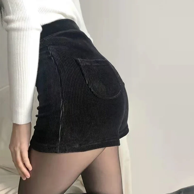 Short en velours côtelé taille haute pour femme – Coupe ajustée, style décontracté à jambes larges pour l'automne et l'hiver |   Short de bottes d'extérieur tendance, Best-