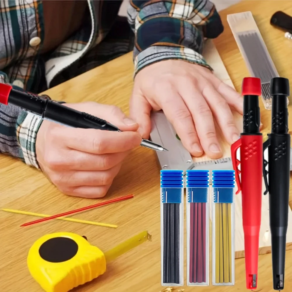 Solid Carpenter Pencil Set with Sharpener Woodworking Tools Mechanical Pencil Carpentry Marking  Construction Job Tool image 2