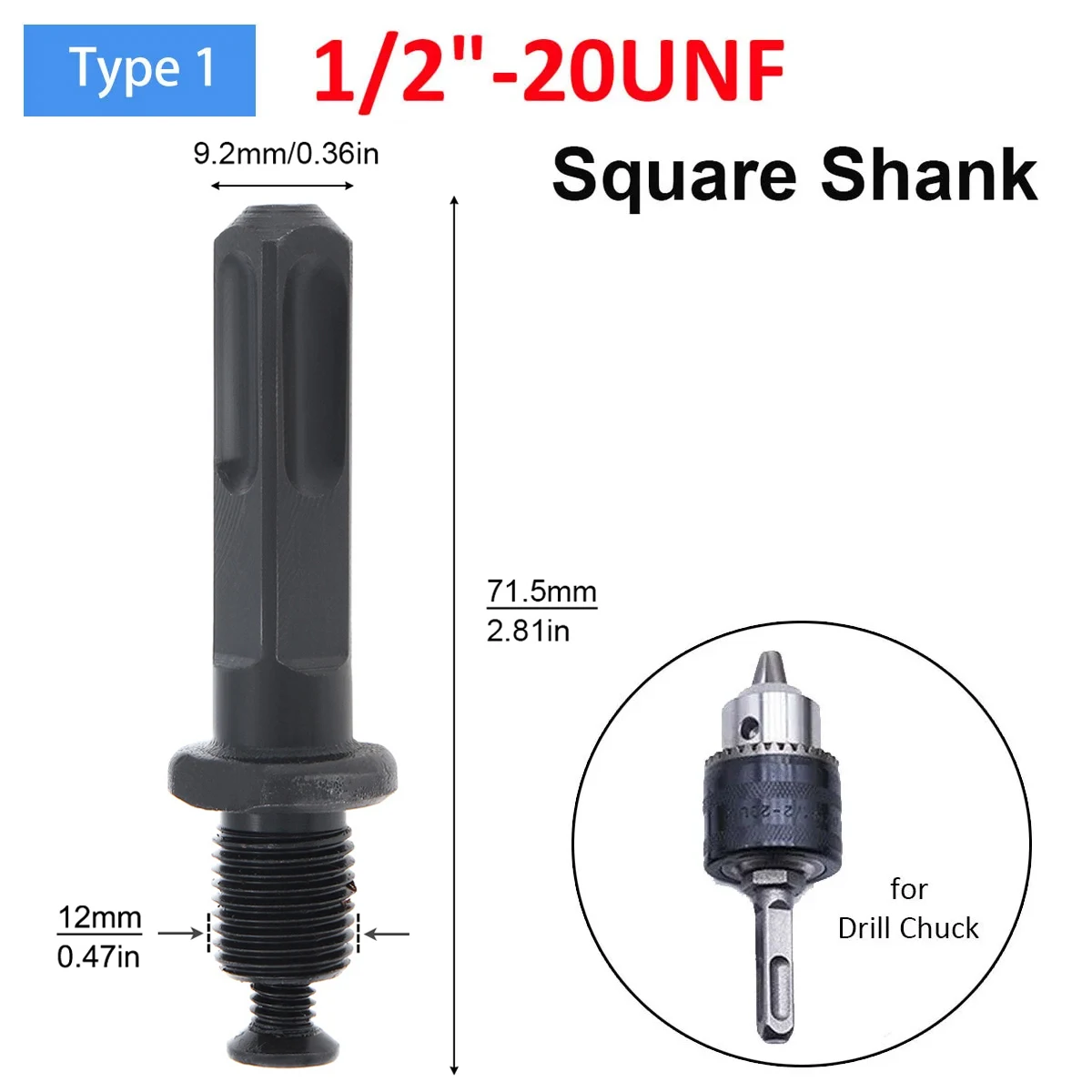 1/2-20UNF 3/8-24UNF Drill Chuck Converter Adapter Extension Tool Square Round Hex Connecting Rod For Electric Hammer Drill