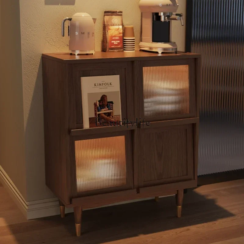

*Solid wood dining side cabinet integrated against the wall storage narrow tea cabinet