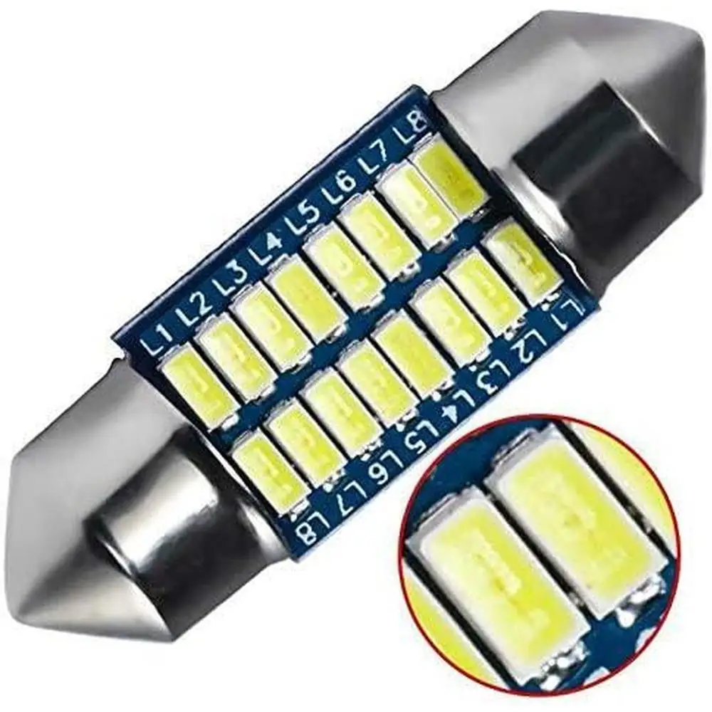 12V 2Pcs 31MM/36MM/39MM/41MM Car LED Reading Light 16 x 3014SMD Interior Dome Light White Trucks Caravans Buse Light