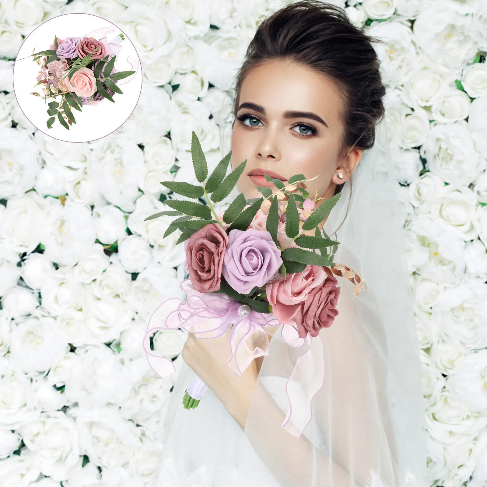 

Wedding Bouquet for Bride Artificial Rose Bridal Holding Floral Arrangement Rustic Farmhouse Style Home Decor Table Centerpiece