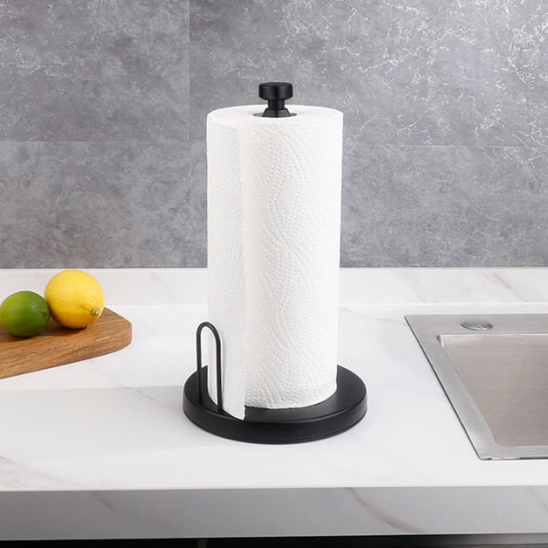 Paper Towel Holder Countertop With Damping Suitable For Kitchen Bathroom (Black)