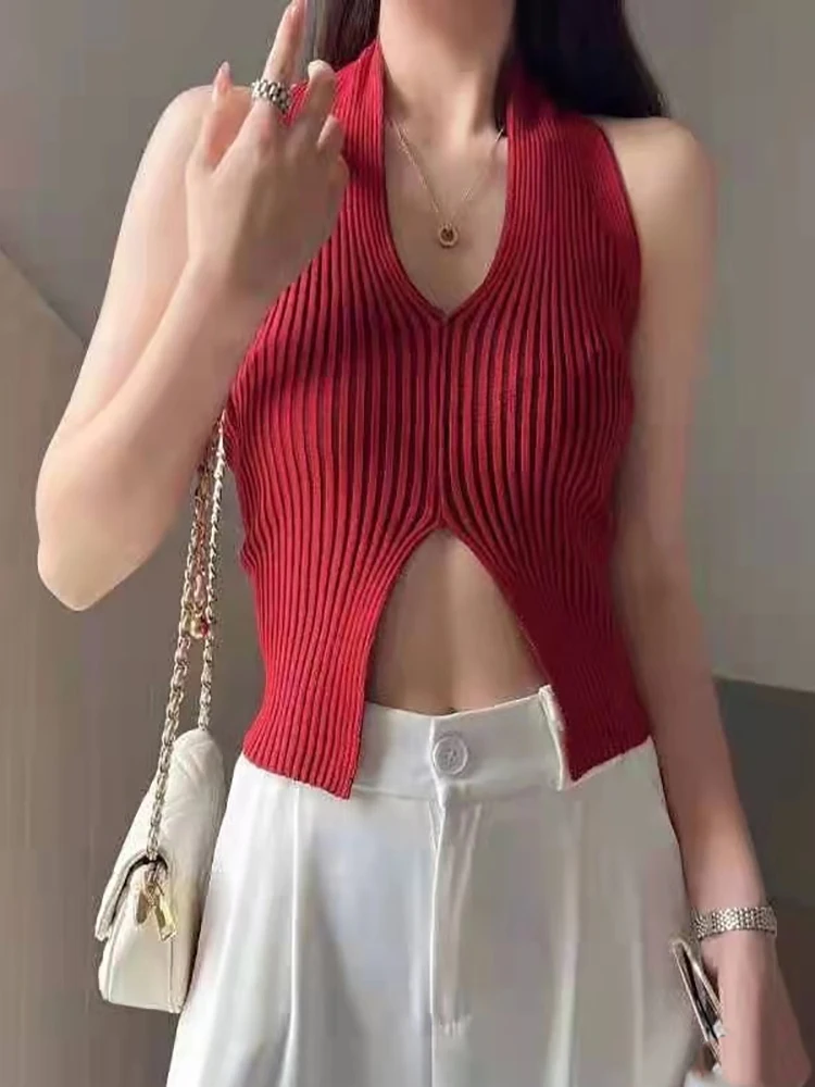 Heliar Women Ribbed Chic Design Tank Top Women Cropped Knitted Halter Tops Camis Tube Tops Women 2023 Summer