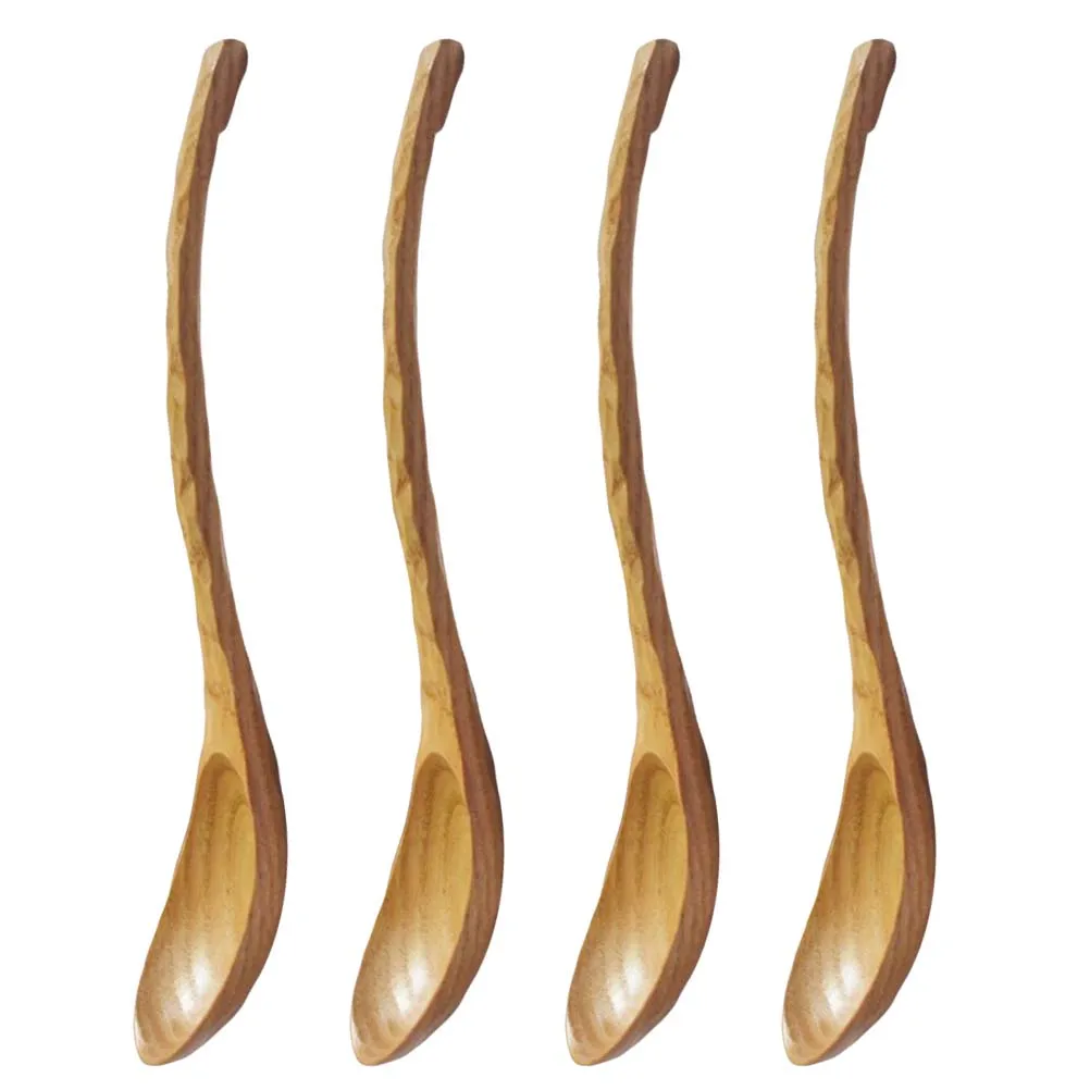

4 Pcs Wooden Spoons Creative Hand Carved Tortoise Shell Pattern Wood Spoons Kitchen Soup Spoons (20x4cm)