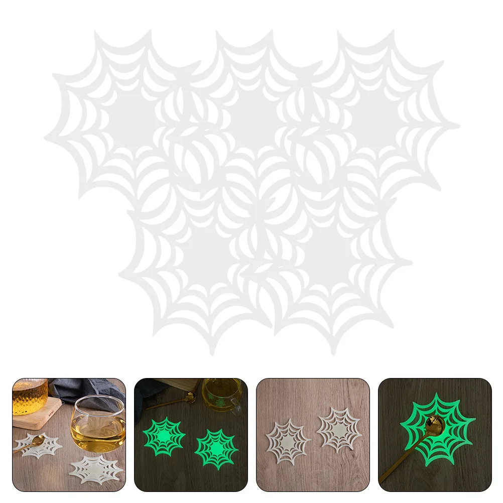 

5 Pcs Luminous Thermal Insulation Pad Spider Web Coasters Halloween Decorations Glow Dark Placemats Party Meal Tableware