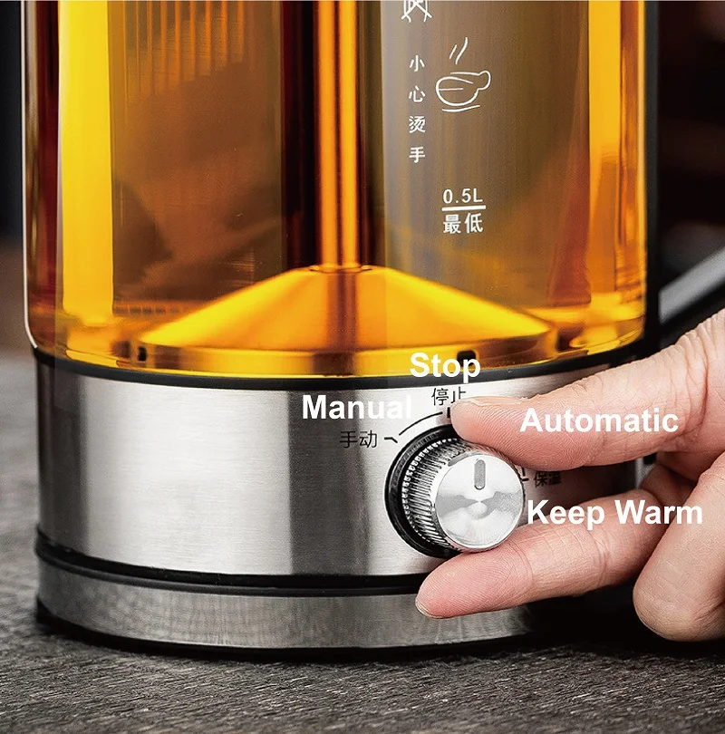 600W 1.5L Glass Steam Tea Kettle 4-Gear Control Auto Keep Warm Electric Health Pot for Black Tea & Pu'er Tea Home Office Use