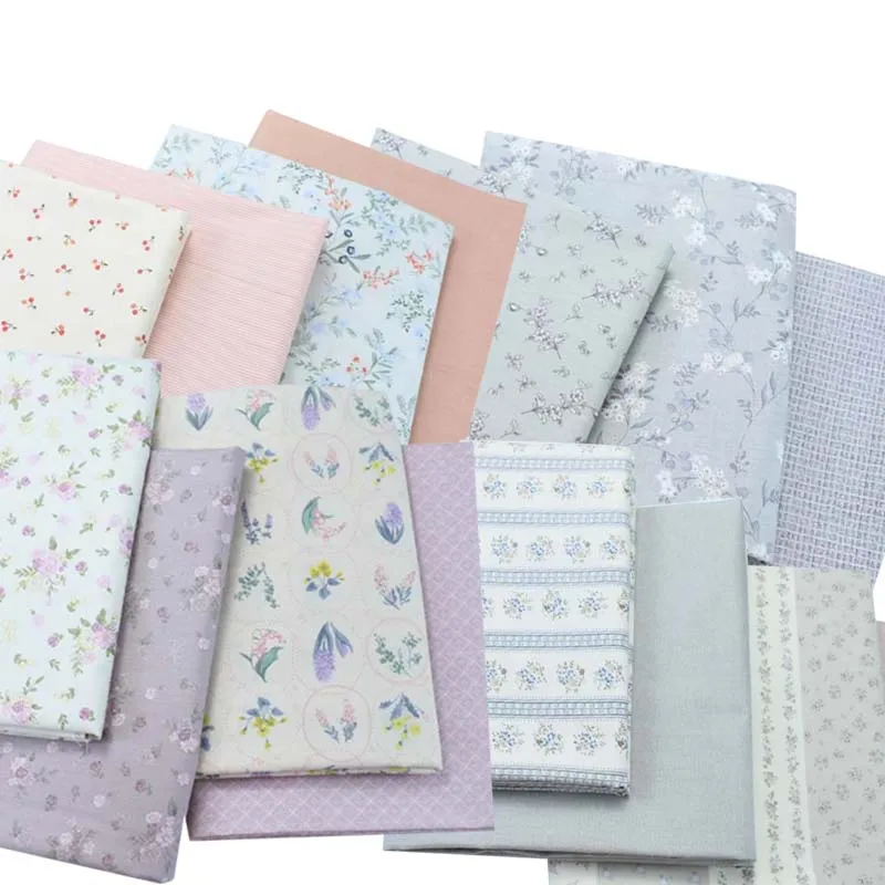 

100%Cotton Width 235cm Fabric Gray Pastoral White Purple Flower Stripe Vine Cherry for DIY Bedding sheet Dress Craft Decor Quilt