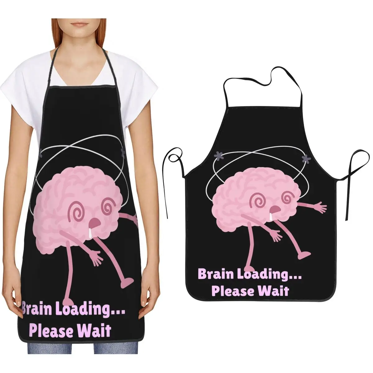 

Загрузка мозга, пожалуйста, ожидайте, забавный фартук с рисунком комиксов, фартук для шеф-повара, кулинарии, кухни, нагрудник, кухонный фартук для уборки для женщин и мужчин