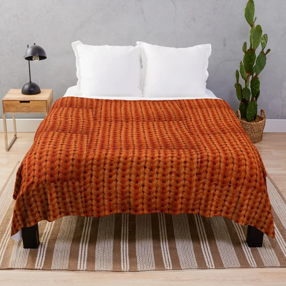 

Orange Chunky Knit Throw Blanket Sofa Quilt Flannel Fabric Blankets