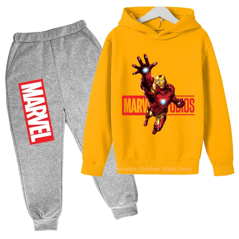 

New Marvel Cool Iron Man Hoodie & Pants Duo - Child-Friendly Cotton Clothes for Boys & Girls' Casual Days