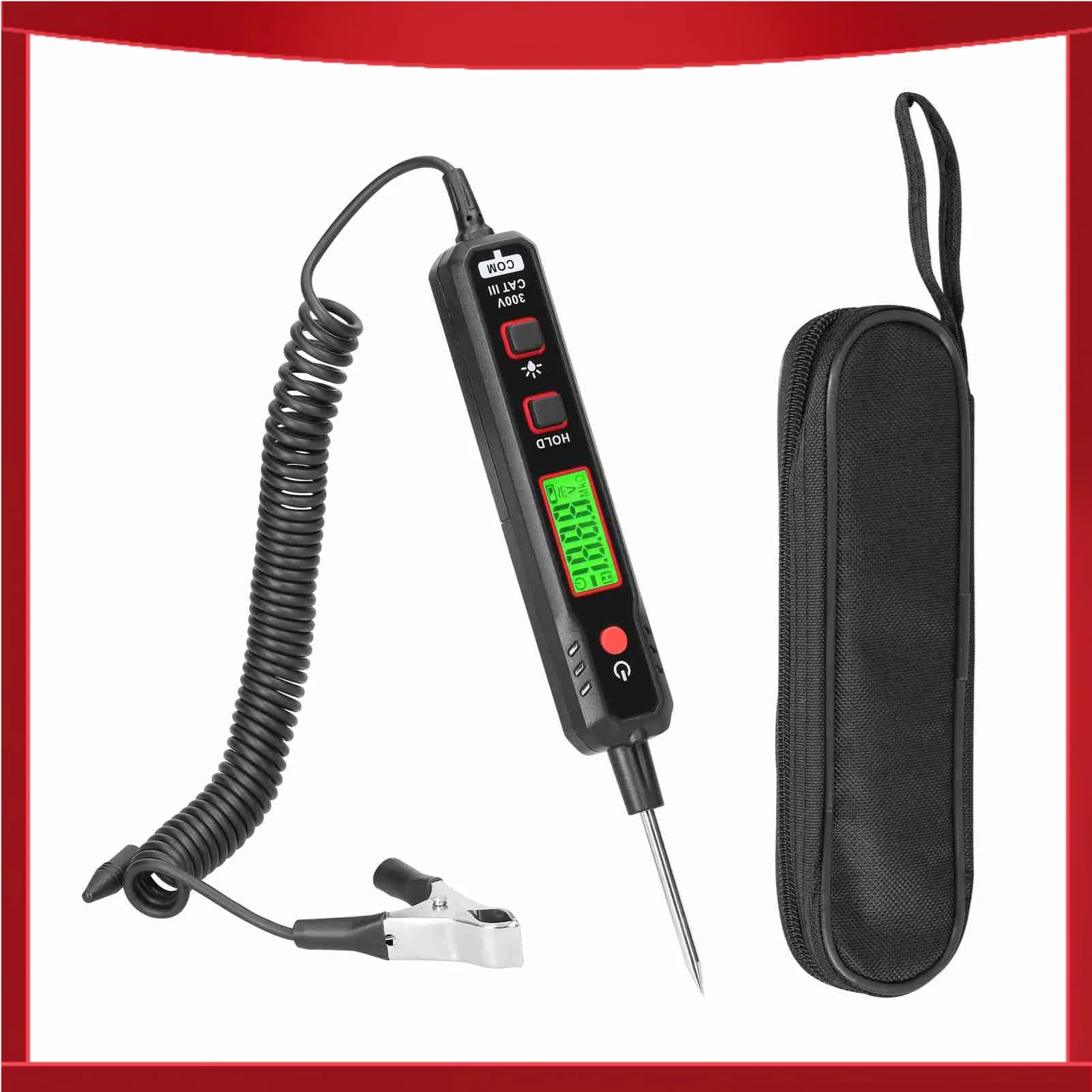 

Car Voltage Tester LCD Digital Display Automobile Maintenance Circuit Detector with Green Backlight